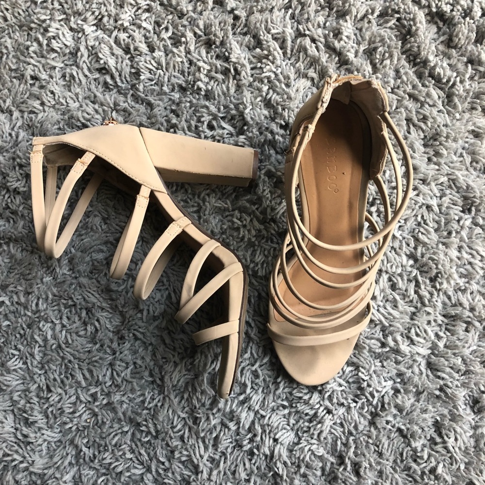 Nude Strappy Block Heels
